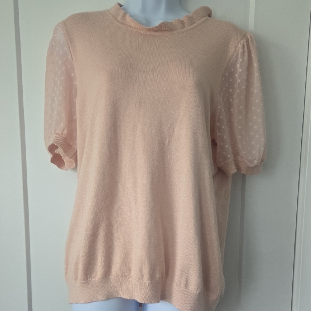 Adrianna Papell Pink Puff Sleeve Blouse with Peter‎ Pan Collar